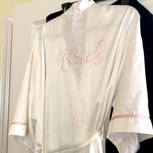 Bride Satin Robe with Pink Trim - Bridal Getting Ready Robe